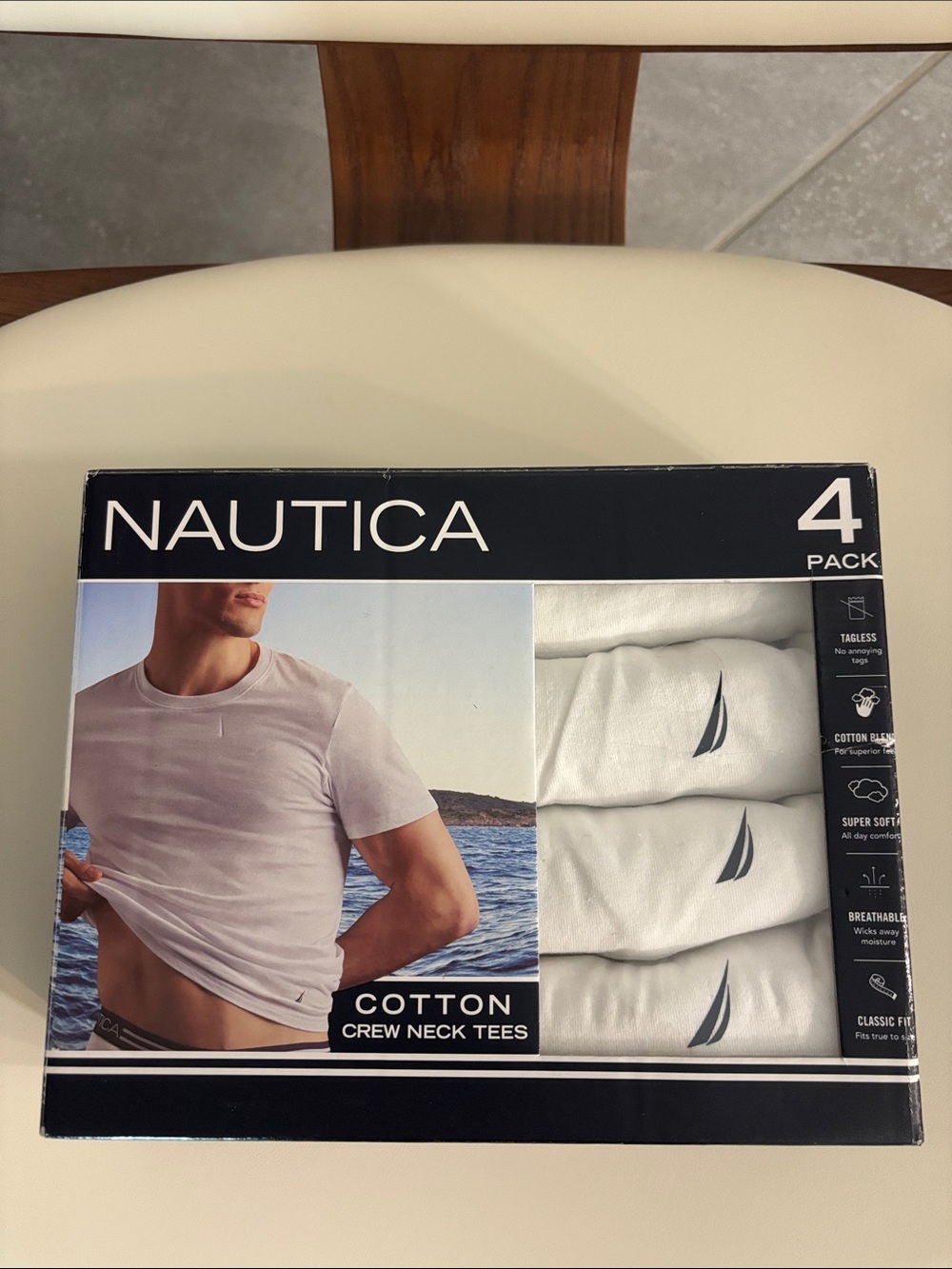 Nautica Men's White Cotton Crew Neck Tees - 4 Pack (White)